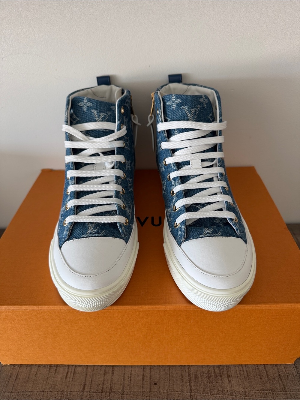 Louis Vuitton Blue Denim Monogram High-Top Sneakers - Picture 2 of 14